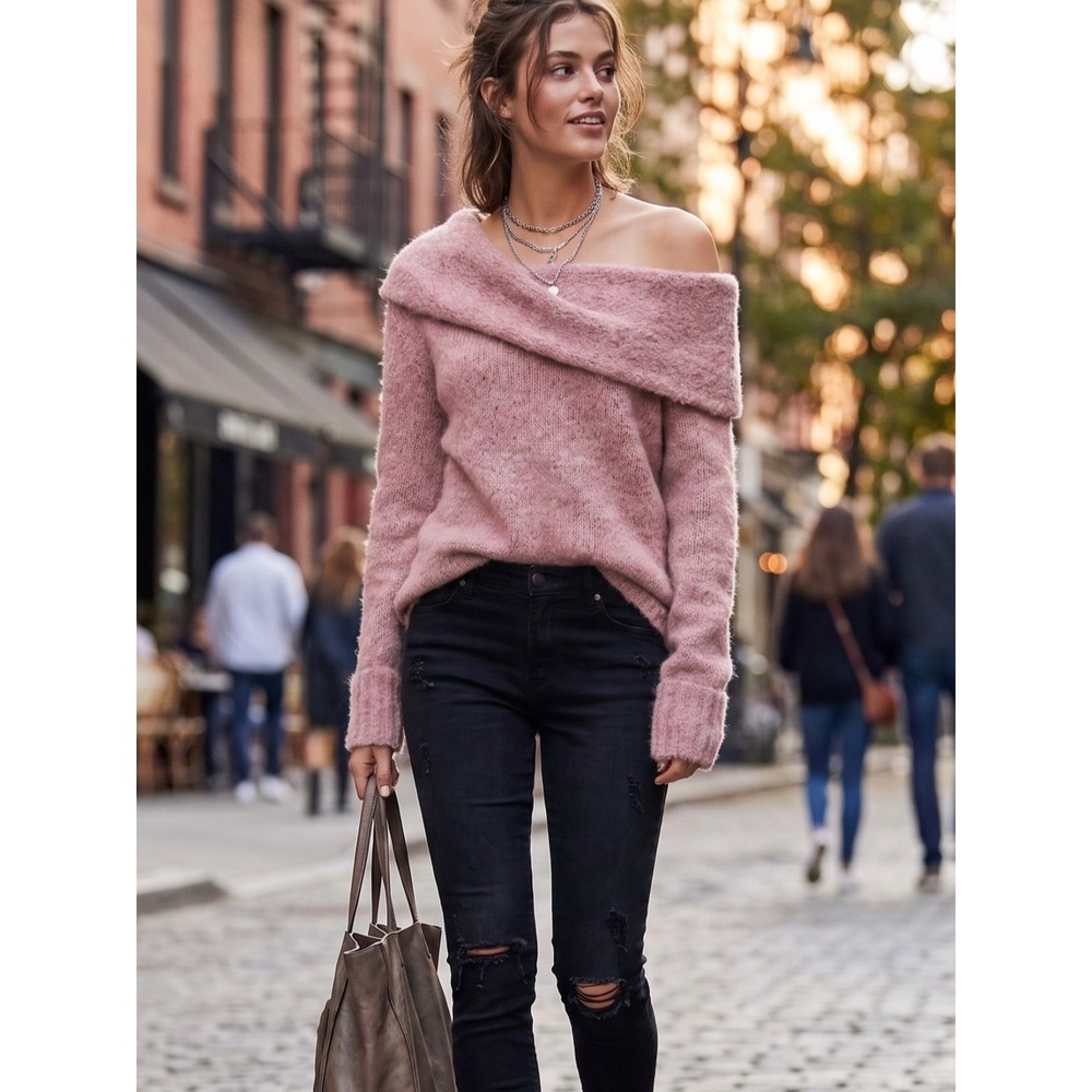 NWT Vince Off The Shoulder Alpaca Blend Knit Sweater Pullover Soft Pink M $385